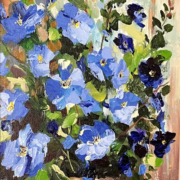 Rustic Floral Canvas with Blue and Green Accents - Picture 7 of 7